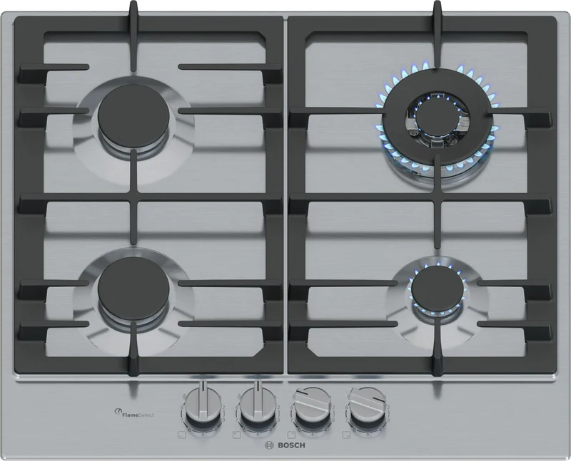Bosch Serie 6 PCH6A5I90 Piano Cottura a Gas 60cm 4 Fornelli Acciaio Inox da Incasso