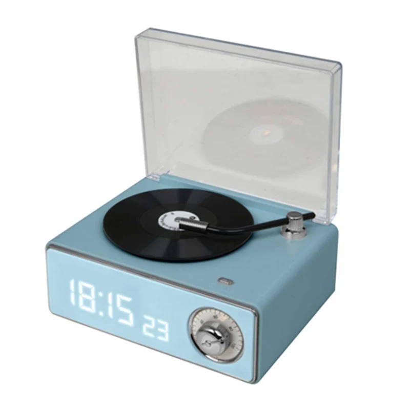 Big Ben Giradischi Bluetooth Retro Blu con Radio e Sveglia - Lettore Vinili Vintage