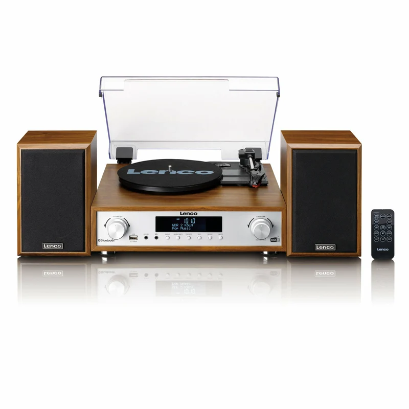 Lenco MC-160WD Giradischi Manuale in Legno 3 Velocità Bluetooth Radio DAB/FM