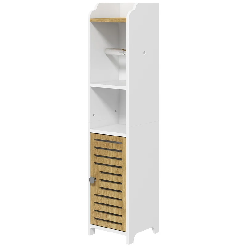 EasyComfort Mobiletto Bagno Salvaspazio Moderno con Ripiani e Armadietto in Truciolato, Superficie in melamina,18x20x90cm, Bianco