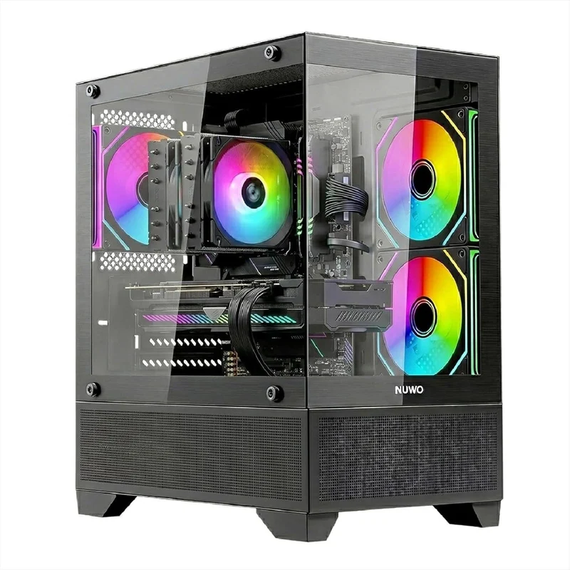 Nuwo Flow FK100 Case PC Gaming Micro-ATX Mini-ITX | 3 Ventole ARGB 120mm | Doppio Pannello in Vetro Temperato | Nero