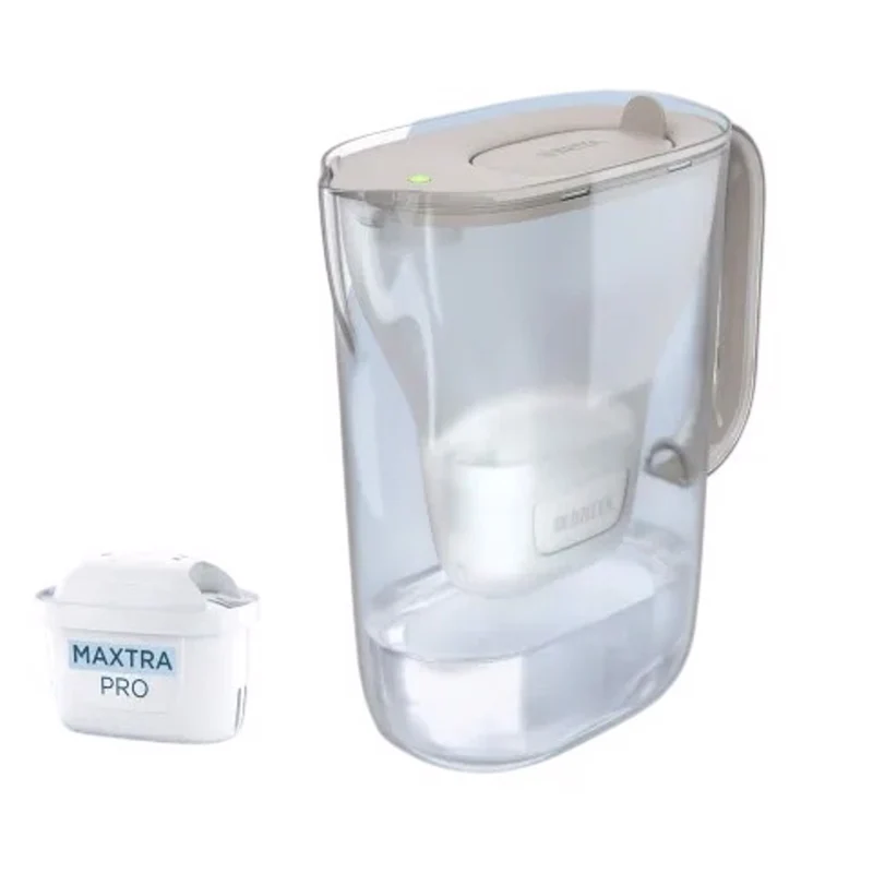 BRITA Caraffa Filtrante Style Essential 2,4L Sand con 2 Filtri MAXTRA PRO (Pure Performance + Limescale Expert)