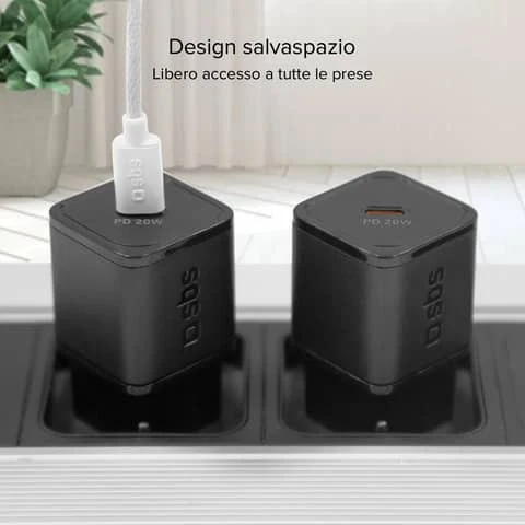 SBS Caricatore da Parete GaN USB-C 20W Power Delivery TETRGAN1C20K Nero