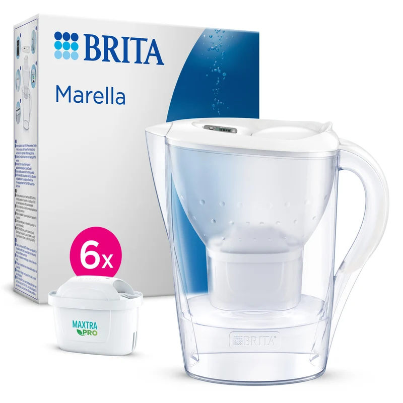 Brita Caraffa Filtrante Marella Bianca 2,4L con 6 Filtri MAXTRA PRO per Frigorifero