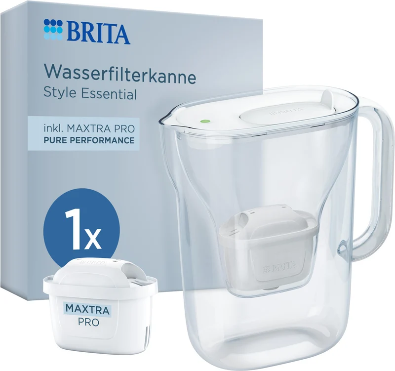 BRITA Caraffa Filtrante Style Essential 2,4 L Bianca con Filtro MAXTRA PRO Pure Performance
