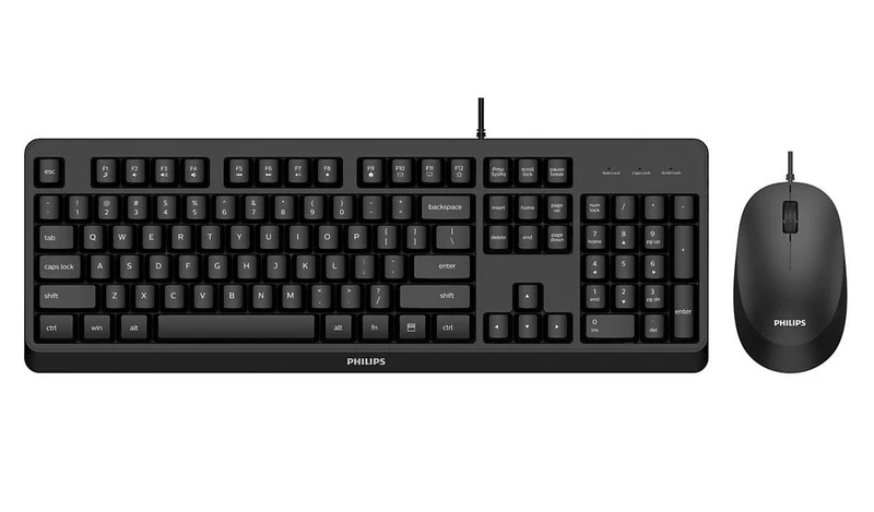 Philips Serie 2000 Set Tastiera QWERTY Inglese e Mouse Ottico USB Cablati Neri