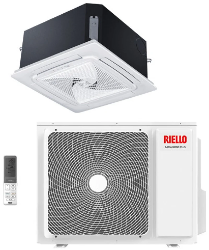 Condizionatore a Cassetta 4 Vie 90x90 Riello 42000 Btu AARIA PRO P AMK 125 P R-32 con Pannello e Telecomando inclusi