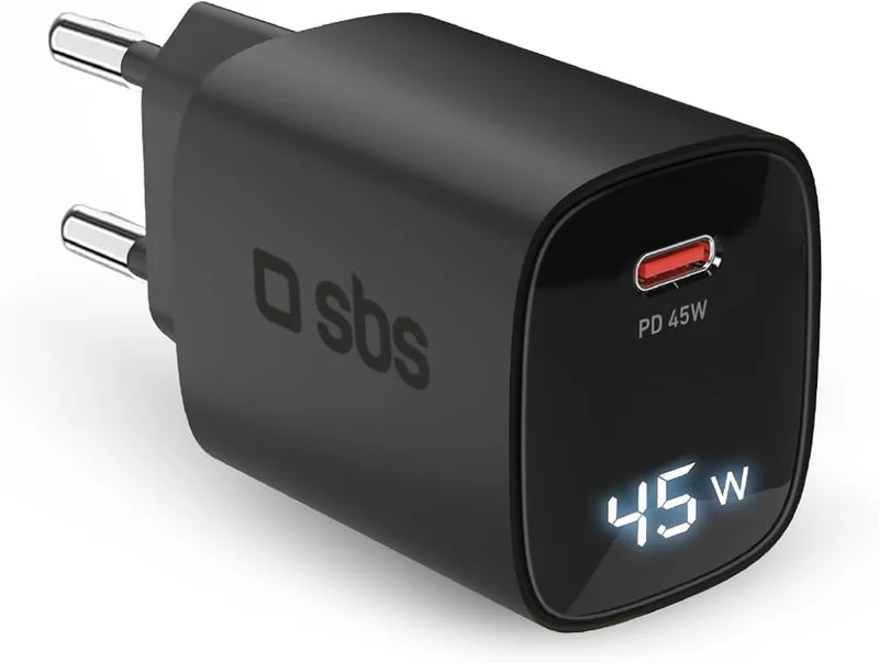 SBS Alimentatore USB-C GaN 45W TETRGAN1C45W Power Delivery Ricarica Rapida Nero