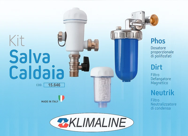 Kit Salvacaldia Klimaline con Defangatore + Dosatore polifosfati + Neutralizzatore di condensa