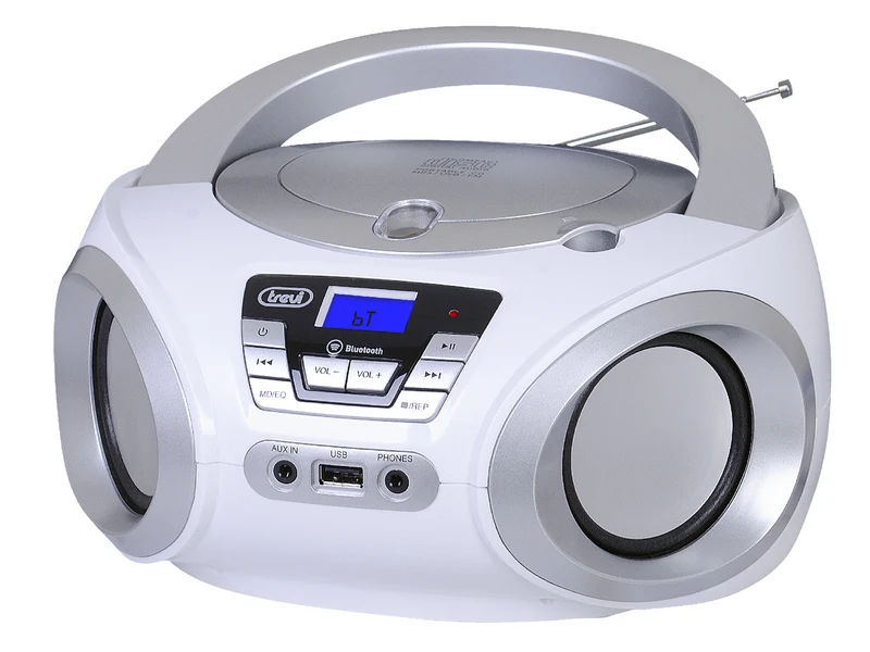 Trevi Boombox Stereo Portatile CMP 544 BT - Lettore CD, Bluetooth, USB, AUX-IN, Radio FM, Bianco