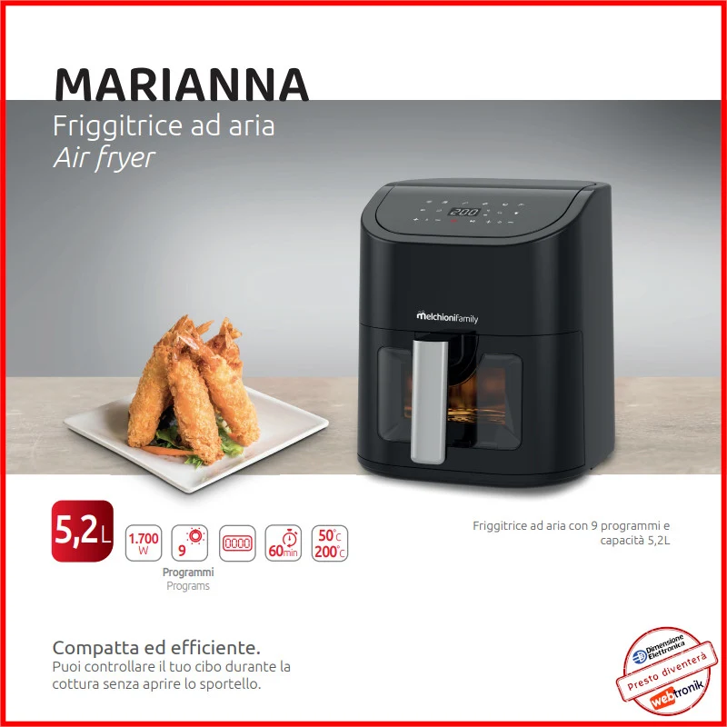 Melchioni Marianna New Friggitrice ad Aria 5L con Display Touch