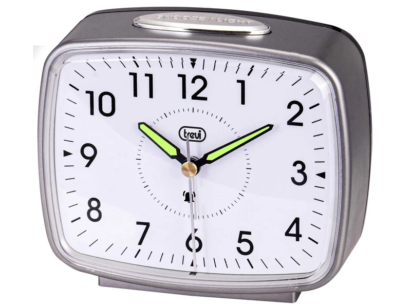 Trevi SL3098 Orologio Sveglia al Quarzo Analogico, Movimento Silenzioso SWEEP, Suoneria a Campanello, Quadrante Retroilluminato, Tasto Snooze, Grigio Silver