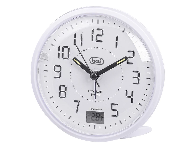 Trevi SL 3P27 Sveglia al Quarzo con Lancette Sweep Silenziose, Display LCD Retroilluminato LED, Funzione Snooze, Indicatore Temperatura, Bianco
