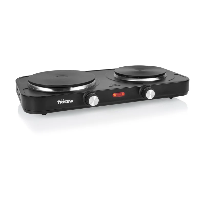 Tristar Piano Cottura Portatile Doppio KP-6152 - 2 Piastre Elettriche 15,5/18,5 cm - 2500 W - Termostato Regolabile - Nero