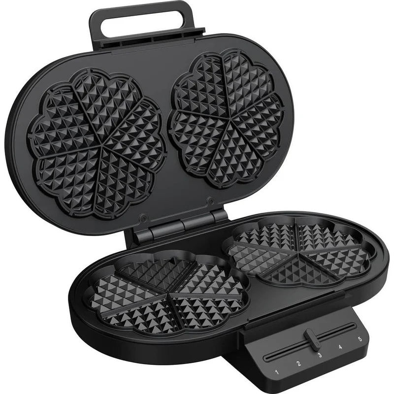 Princess Piastra per Waffle 132384 - 10 Waffle a Cuore, 1200W, Termostato Regolabile, Antiaderente, Nero