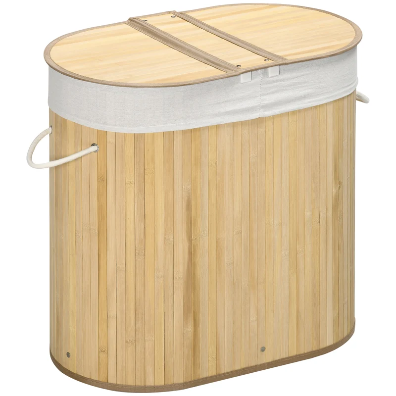 Easycomfort Cesto Portabiancheria a 2 Sezioni, 2 Coperchi e Capacità 100L con Sacca Interna Removibile, 62.5x37x60.5 cm