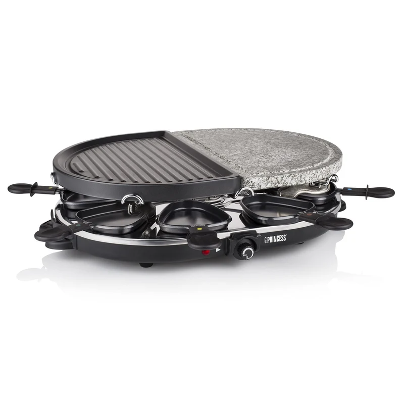 Princess Raclette 162710 Oval Stone & Grill Party 8 Persone 1200W Nero