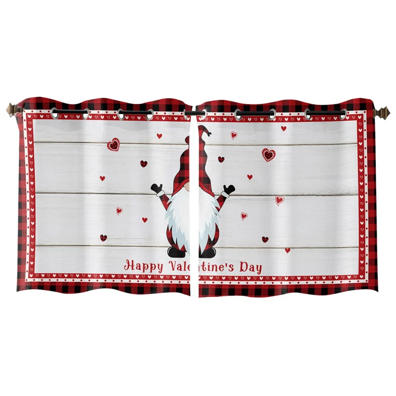 HOMECOLLECT Tenda Semitrasparente 2 Pannelli 132x113cm Motivo Gnomo Rosso San Valentino