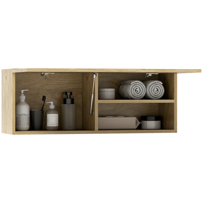 EasyComfort Mobiletto Bagno Pensile con Anta a Ribalta e Ripiani, 80x25x30 cm, Legno Naturale
