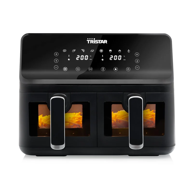 Tristar FR-9040 Friggitrice ad Aria Calda Doppio Cestello 8 L (2x4 L) 2700 W Display LCD Touch Nero