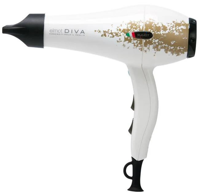 Elmot Asciugacapelli Professionale 1200W Bianco 2 Velocità 4 Temperature con Concentratore