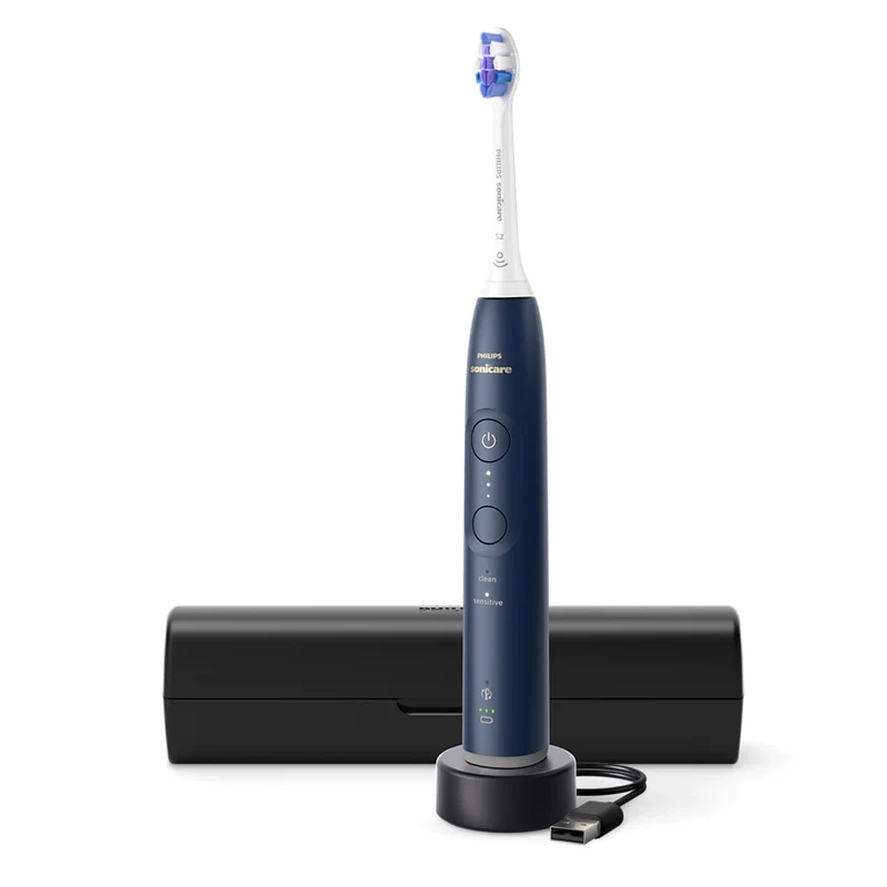 Philips Sonicare Spazzolino Elettrico Sonico Serie 6100 HX7403/05 Ricaricabile, 2 Modalità, 3 Intensità, Sensore di Pressione, Blu Scuro