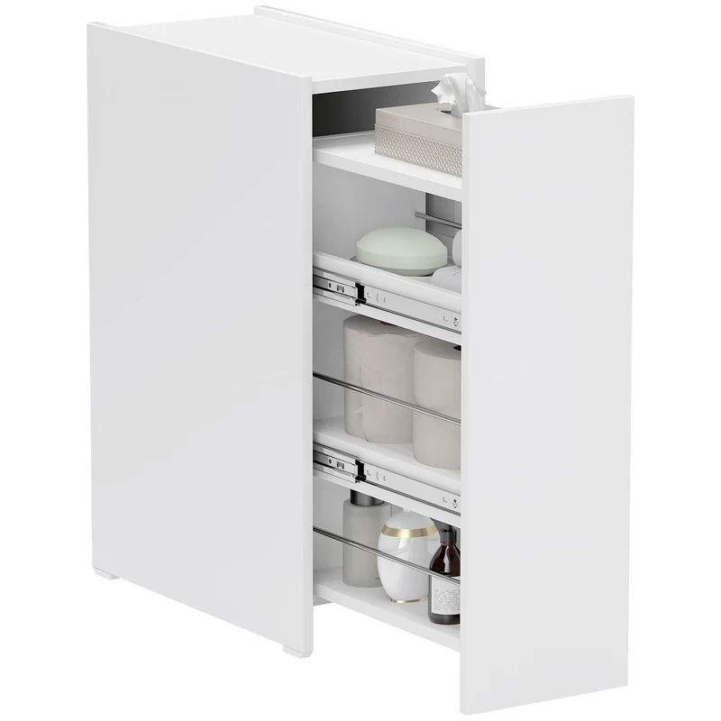 EasyComfort Mobiletto Bagno Salvaspazio a 3 Livelli con Binari Scorrevoli, in Legno, 47x25x66.5 cm, Bianco