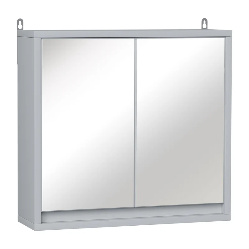 Easycomfort Armadietto Doppia Porta a Vetro con Ripiano Regolabile da Bagno da Parete Legno 48x14.5x45cm Grigio