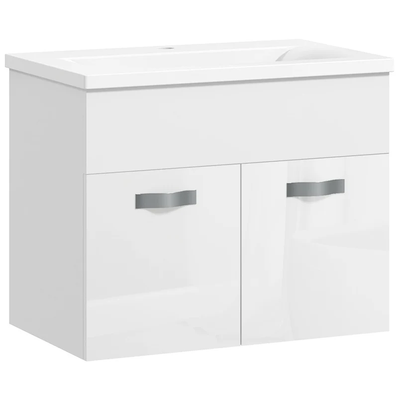 EasyComfort Mobile Bagno Sospeso con Lavabo, Armadietto a 2 Ante con Cerniere Ammortizzate, 61x40x50cm, Bianco Lucido
