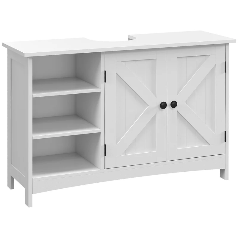 EasyComfort Mobile Sotto Lavabo Bagno con Armadietto a 2 Ante e 3 Ripiani Aperti in Legno, 90x30x60cm, Bianco