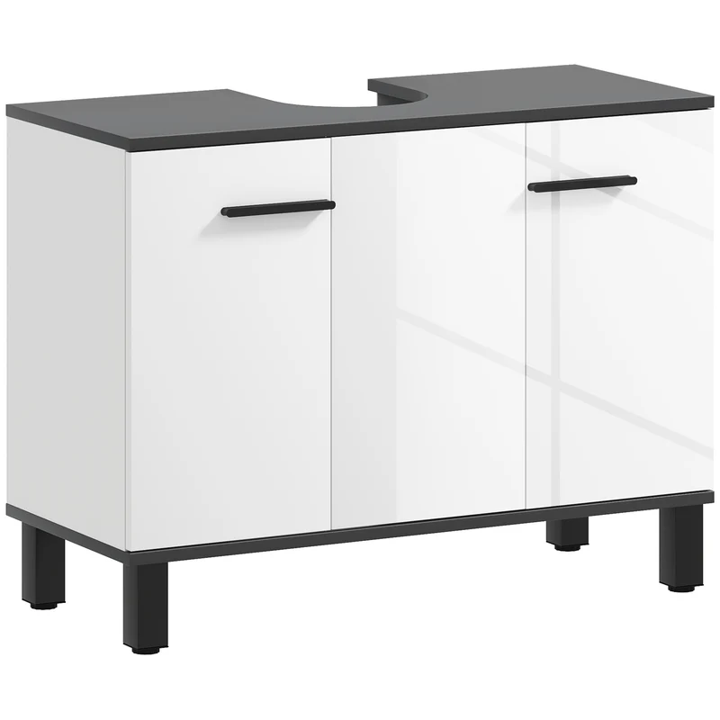 EasyComfort Mobile Sottolavabo Bagno con Armadietto 2 Ante e Ripiano Regolabile, 80x34x60 cm, Bianco Lucido