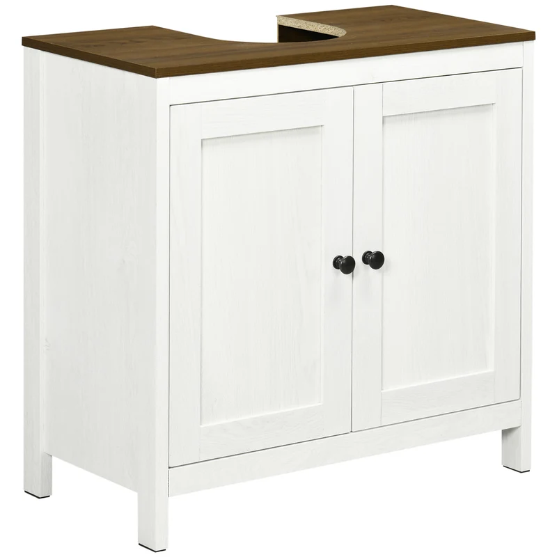 EasyComfort Mobile Sotto Lavabo Bagno in Legno con Ripiano Interno Regolabile, 60x30x60 cm, Bianco e color Noce