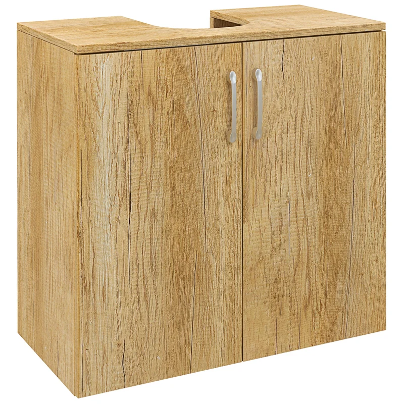 EasyComfort Mobiletto Bagno Sottolavabo Sospeso a 2 Ante con 2 Ripiani in Legno, Colore Naturale