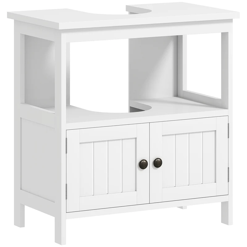 EasyComfort Mobile Sottolavabo con Ripiano e Armadietto, Intaglio e U e 2 Ante, 60x30x60 cm, Bianco