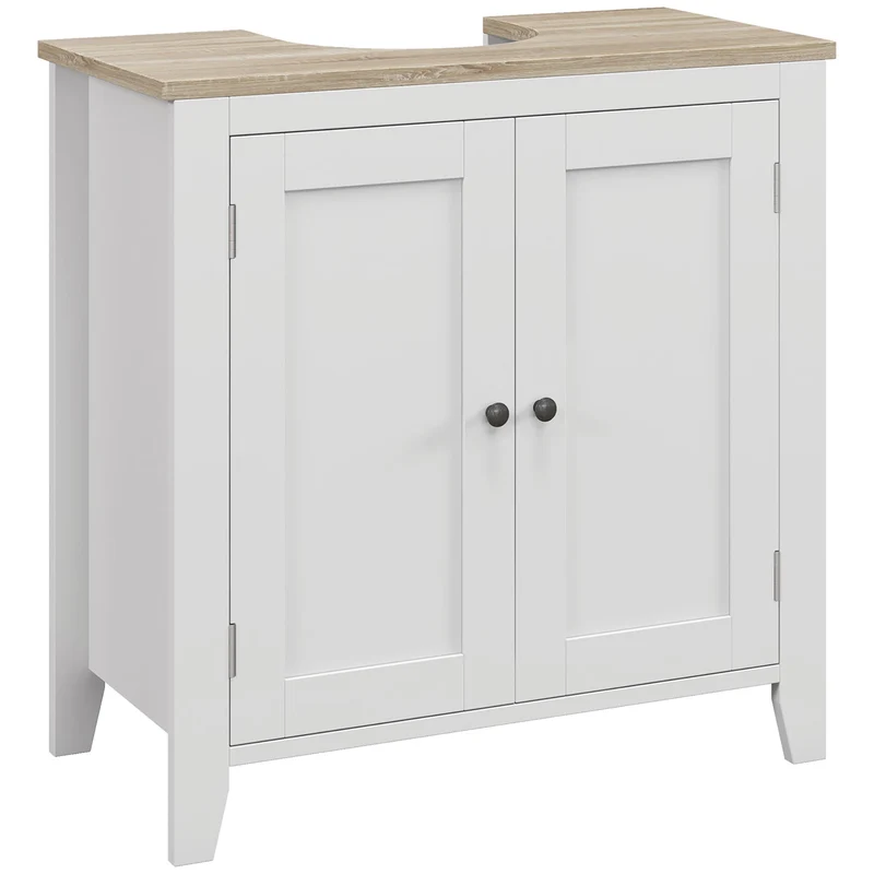 EasyComfort Mobile Sottolavabo Bagno a U con Ripiano Regolabile Interno, in MDF, 60x30x60 cm, Bianco e color Legno