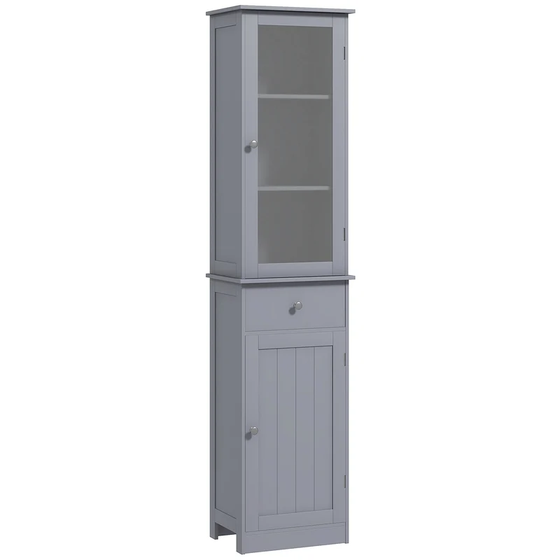 EasyComfort Mobile Colonna Bagno Salvaspazio con Armadietto, Cassetto e Ripiani in MDF, 40x27x171.5cm, Grigio