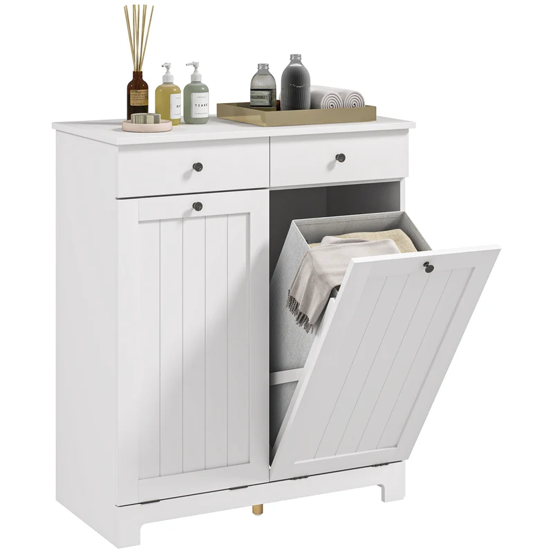 EasyComfort Mobile Bagno con 2 Ceste Portabiancheria Rimovibili, 2 Cassetti e 2 Ante a Ribalta, 78x38x90 cm, Bianco