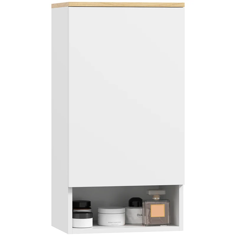 EasyComfort Armadietto Bagno a Muro con Mensole Regolabili e Ripiano Aperto in Legno e MDF, 40x27x77 cm, Bianco