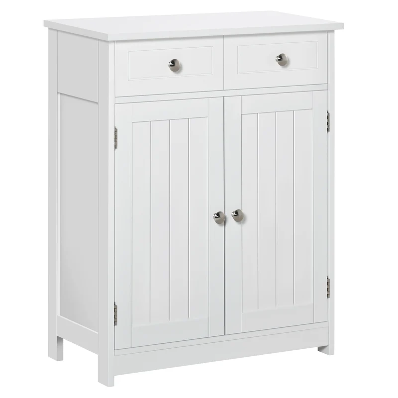 EasyComfort Mobile Bagno a 2 Ante con Ripiano Regolabile e 2 Cassetti in Legno, 60x30x75 cm, Bianco