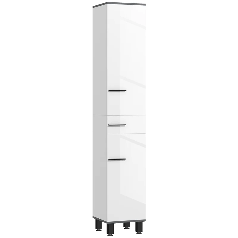 EasyComfort Mobile Colonna Bagno con 2 Armadietti con Ripiani Regolabili e Cassetto, 34x32x190 cm, Bianco