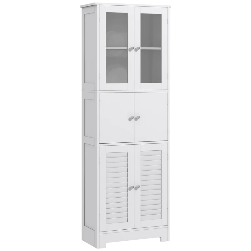 EasyComfort Mobile Colonna Bagno con 3 Armadietti e Ante in Vetro e a Persiana, 60x30x170.5cm, Bianco