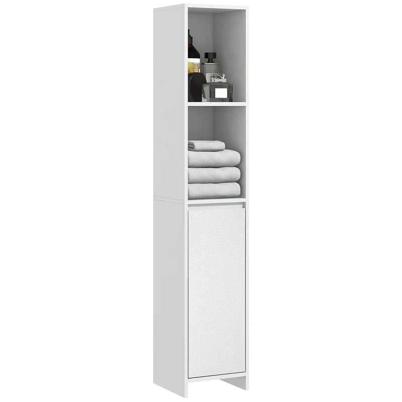 EasyComfort Colonna Bagno Salvaspazio con Armadietto e 2 Vani Aperti, 30x30x160cm, Bianco