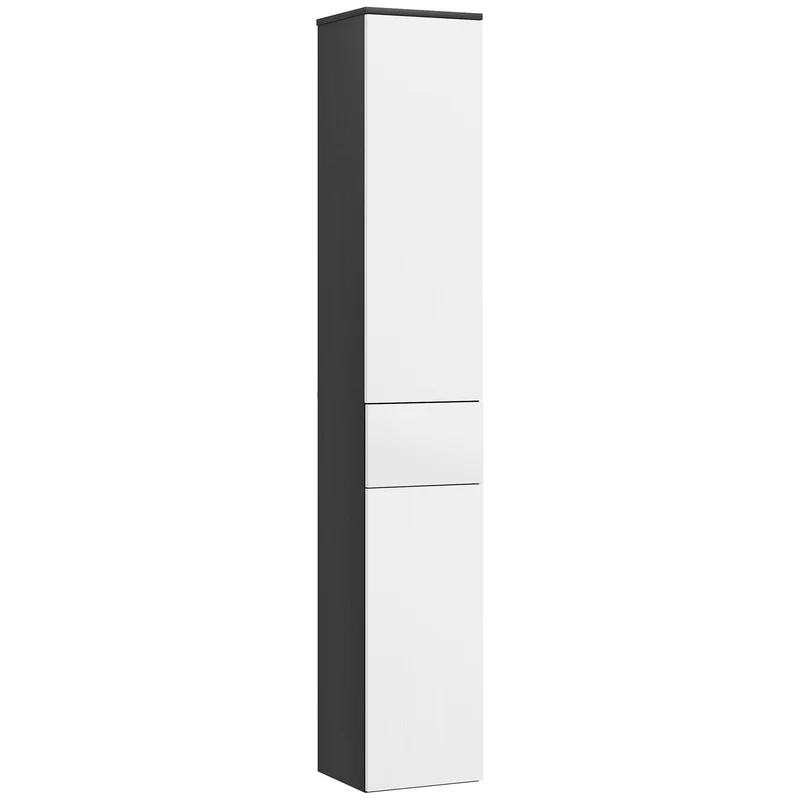 EasyComfort Colonna Bagno Salvaspazio in Legno con 2 Armadietti e Cassetto, 30x28x180 cm, Nero