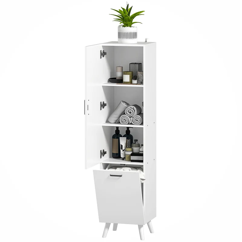 EasyComfort Mobile da Bagno con Armadietto a 3 Ripiani e Spazio Portaoggetti Inferiore, in Legno, 35x31.5x144 cm, Bianco