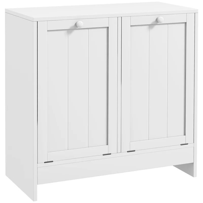EasyComfort Mobile Portabiancheria con 2 Scomparti a Ribalta in Legno, 66x33x68cm, Bianco