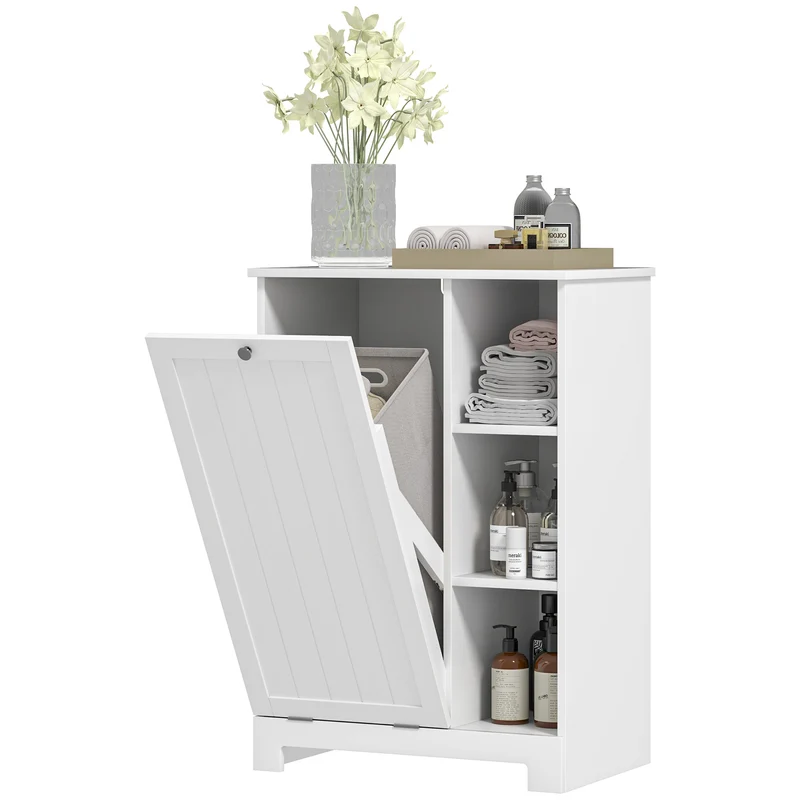 EasyComfort Mobile Bagno Portabiancheria con Cesto Rimovibile e Ripiani Regolabili, 60x38x86 cm, Bianco