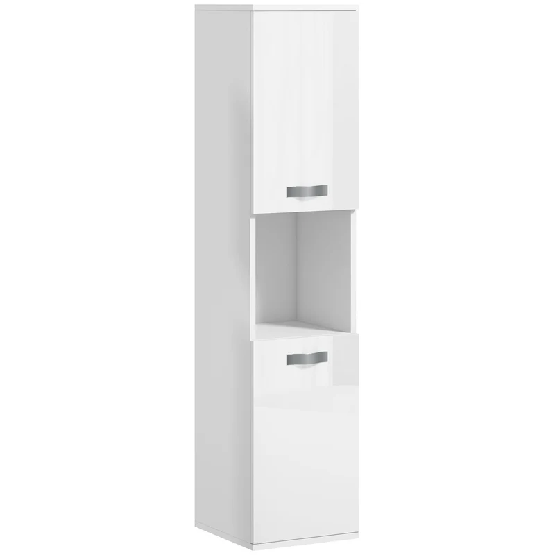 EasyComfort Mobile Bagno in Legno a Parete con 2 Armadietti, 2 Ripiani e Scaffale Aperto, 30x30x131.5 cm, Bianco