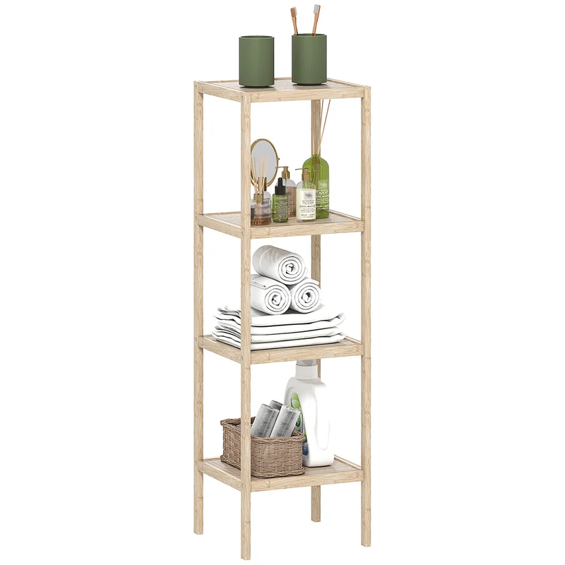 EasyComfort Mobile Bagno Moderno a 4 Livelli Antiribaltamento in Bambù, 33x31x110 cm, color Legno