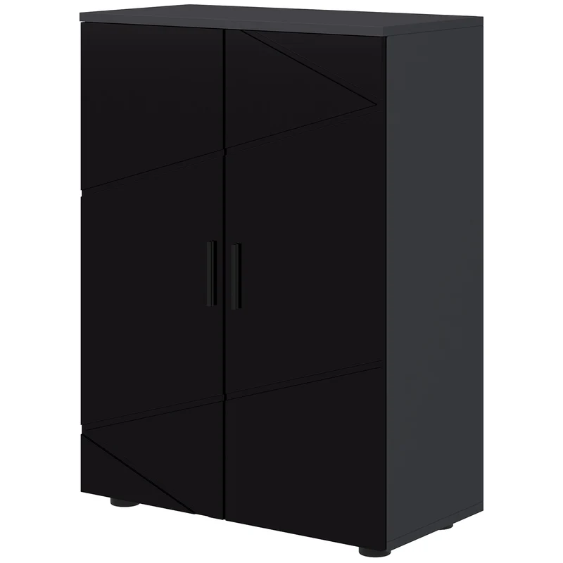 Easycomfort Mobiletto Bagno 2 Ante in Legno con 3 Ripiani e Chiusura Ammortizzata, 60x30x82cm, Nero