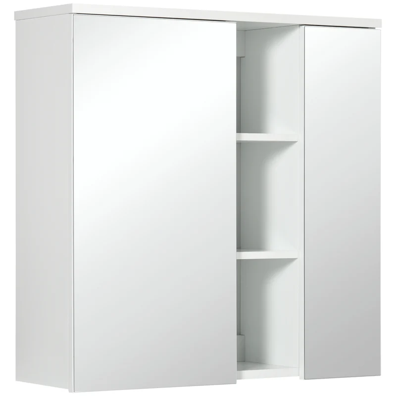 Easycomfort Armadietto Specchiera Bagno 2 Ante con Ripiani Aperti e Mensole Regolabili, 60x20x61cm, Bianco
